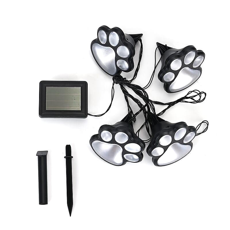 Set of 4 Waterproof Paw Print Solar Lights