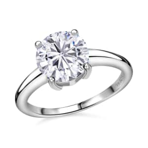 Mother’s Day Gift Moissanite Solitaire Ring in Platinum Over Sterling Silver (Size 6.0) 2.10 ctw