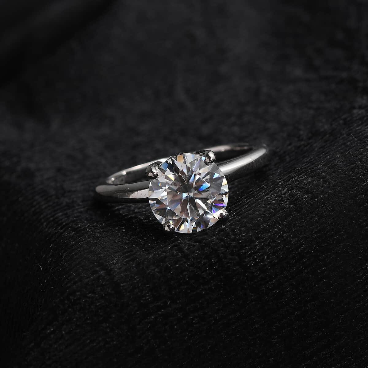 Moissanite (Rnd 8.5mm) Solitaire Ring in Platinum Over Sterling Silver (Size 9.0) 2.10 ctw image number 1