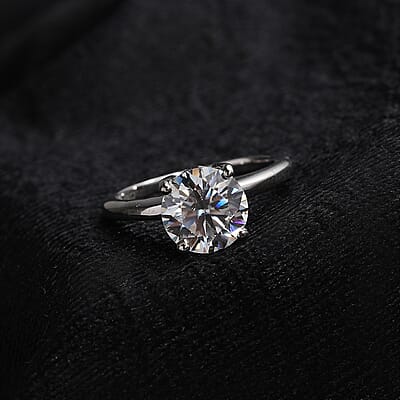 Moissanite Solitaire Ring in Platinum Over Sterling Silver (Size 6.0) 2.10 ctw