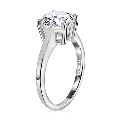 Moissanite Solitaire Ring in Platinum Over Sterling Silver (Size 6.0) 2.10 ctw
