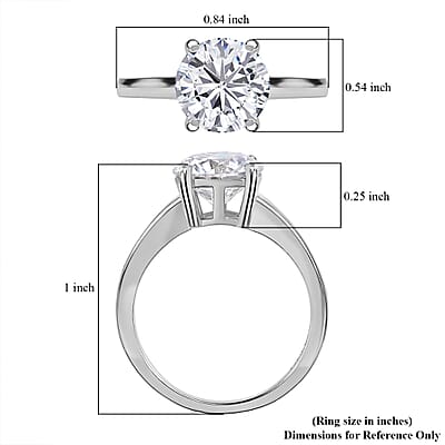 Moissanite Solitaire Ring in Platinum Over Sterling Silver (Size 6.0) 2.10 ctw
