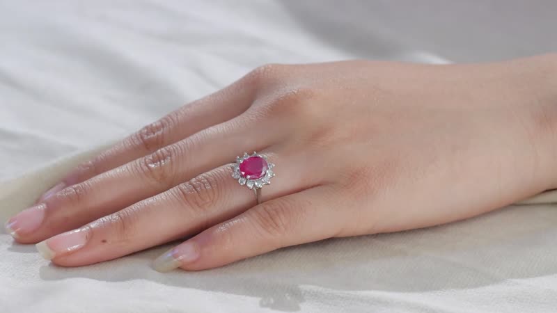 African Ruby (FF), White Zircon Ring in Platinum Over Sterling Silver (Size 6.0) 3.80 ctw