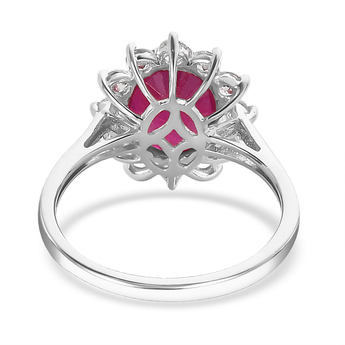 African Ruby (FF) and White Zircon Ring in Platinum Over Sterling Silver (Size 6.0) 3.80 ctw
