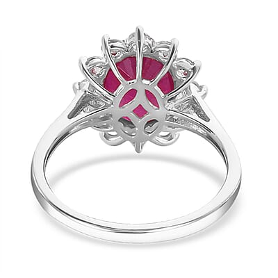 African Ruby (FF) and White Zircon Ring in Platinum Over Sterling Silver (Size 6.0) 3.80 ctw
