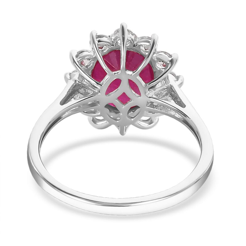 African Ruby (FF) and White Zircon Ring in Platinum Over Sterling Silver (Size 6.0) 3.80 ctw