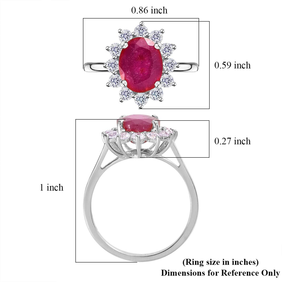 African Ruby (FF), White Zircon Ring in Platinum Over Sterling Silver (Size 6.0) 3.80 ctw image number 5