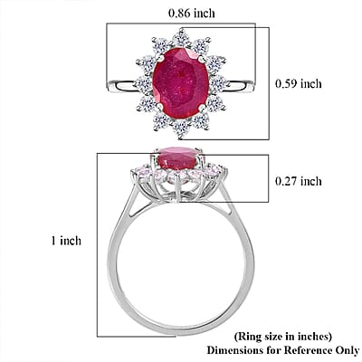African Ruby (FF) and White Zircon Ring in Platinum Over Sterling Silver (Size 6.0) 3.80 ctw