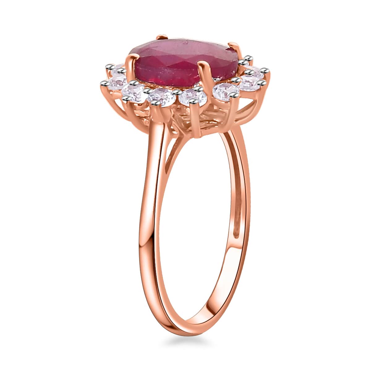 African Ruby (FF) and White Zircon Ring in Vermeil Rose Gold Over Sterling Silver (Size 6.0) 3.80 ctw image number 3