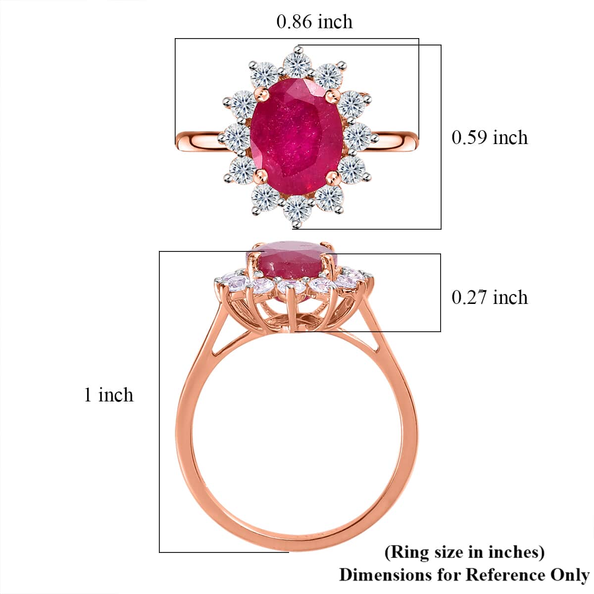African Ruby (FF) and White Zircon Ring in Vermeil Rose Gold Over Sterling Silver (Size 6.0) 3.80 ctw image number 6