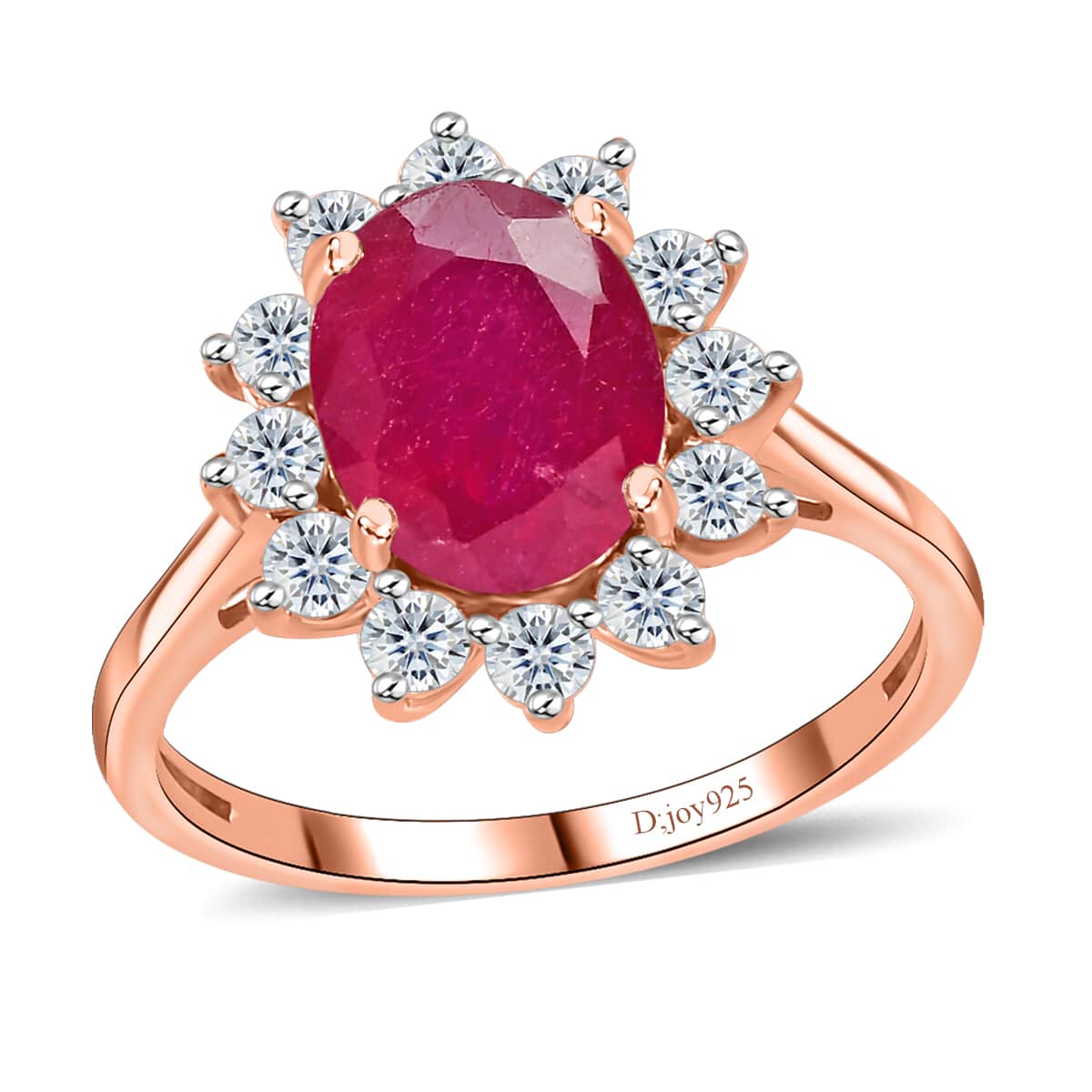 African Ruby (FF) and White Zircon Ring in Vermeil Rose Gold Over Sterling Silver (Size 7.0) 3.80 ctw image number 0