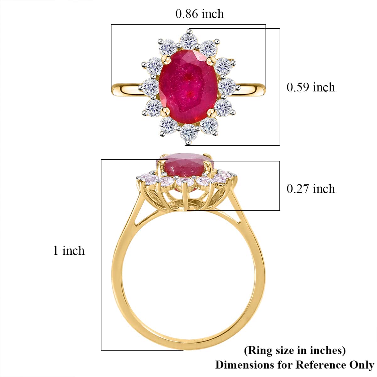 African Ruby (FF) and White Zircon Ring in Vermeil Rose Gold Over Sterling Silver (Size 8.0) 3.80 ctw image number 5