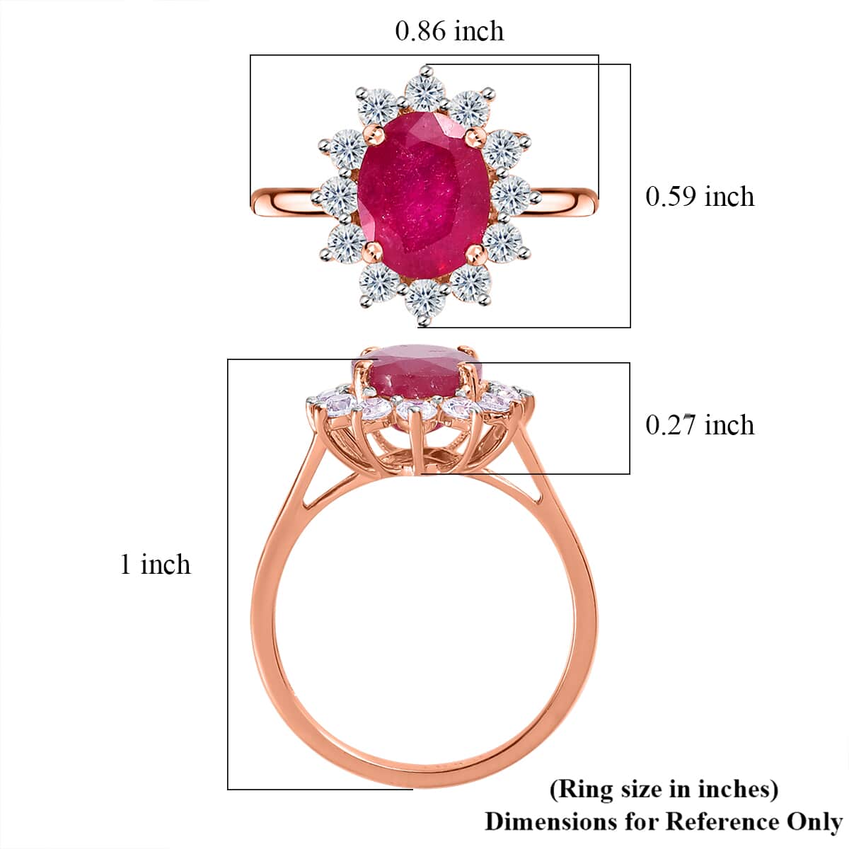 African Ruby (FF) and White Zircon Ring in Vermeil Rose Gold Over Sterling Silver (Size 8.0) 3.80 ctw image number 6