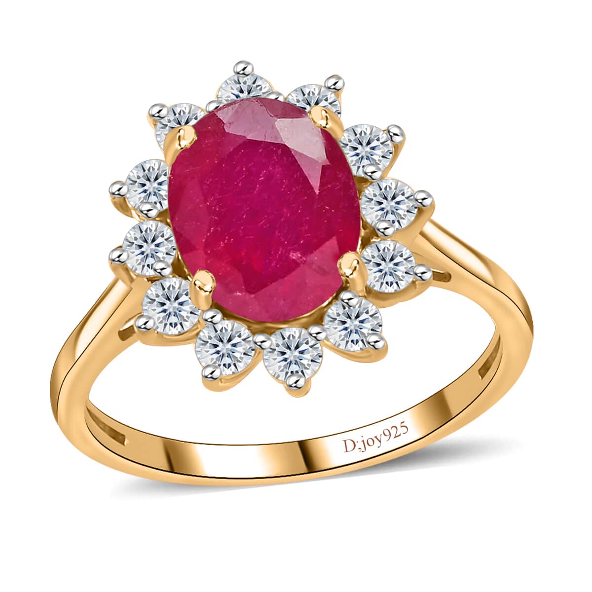 African Ruby (FF) and White Zircon Ring in Vermeil Yellow Gold Over Sterling Silver (Size 7.0) 3.80 ctw image number 0