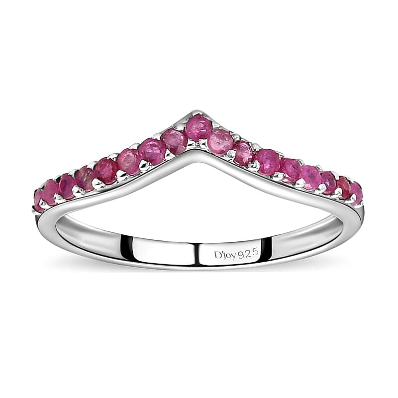 Niassa Ruby (FF) Wishbone Ring in Platinum Over Sterling Silver (Size 6.0) 0.40 ctw