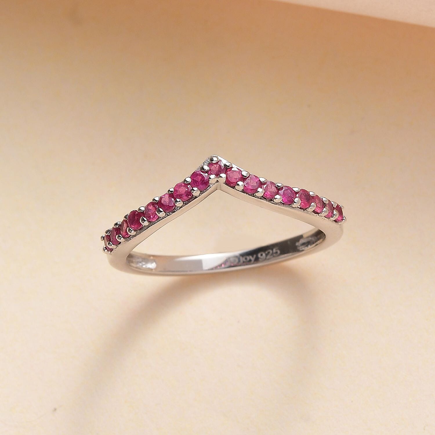 Niassa Ruby (FF) Wishbone Ring in Platinum Over Sterling Silver (Size 6.0) 0.40 ctw