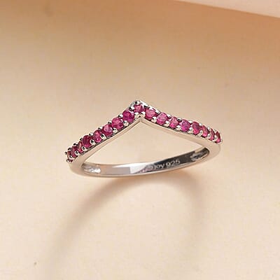 Niassa Ruby (FF) Wishbone Ring in Platinum Over Sterling Silver (Size 6.0) 0.40 ctw