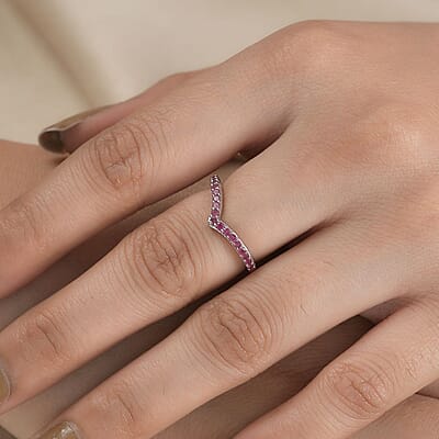 Niassa Ruby (FF) Wishbone Ring in Platinum Over Sterling Silver (Size 6.0) 0.40 ctw