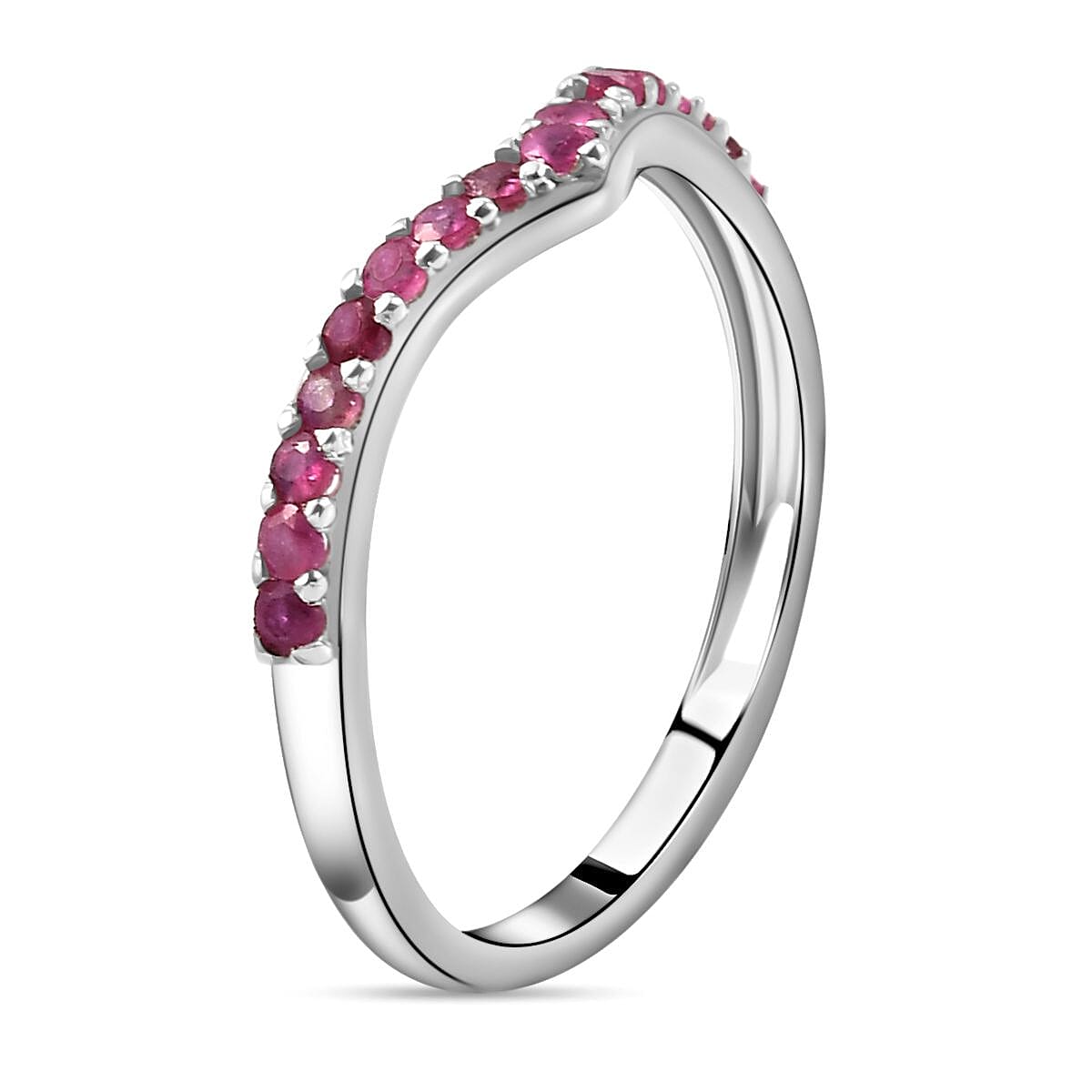 Niassa Ruby (FF) Wishbone Ring in Platinum Over Sterling Silver (Size 6.0) 0.40 ctw