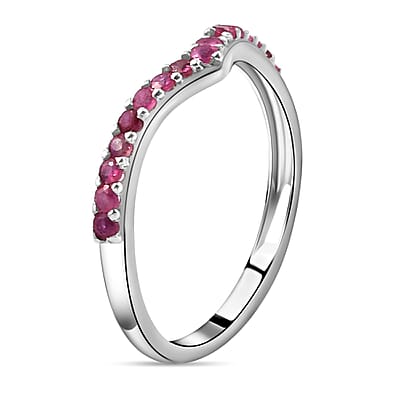 Niassa Ruby (FF) Wishbone Ring in Platinum Over Sterling Silver (Size 6.0) 0.40 ctw