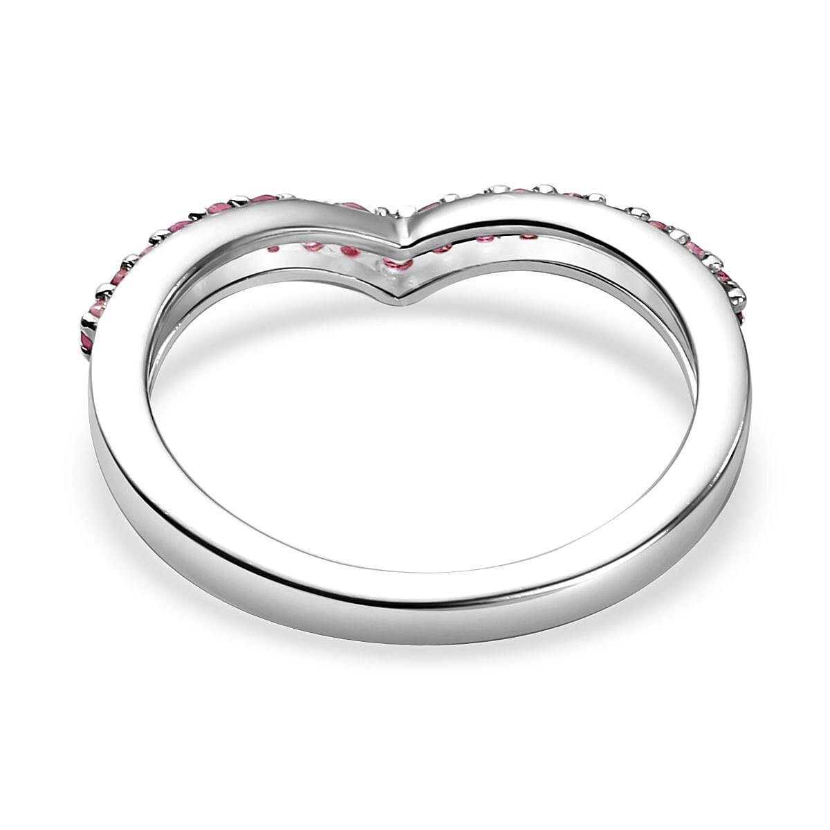 Niassa Ruby (FF) Wishbone Ring in Platinum Over Sterling Silver (Size 6.0) 0.40 ctw