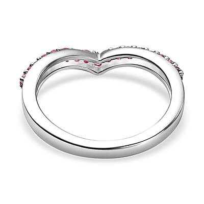 Niassa Ruby (FF) Wishbone Ring in Platinum Over Sterling Silver (Size 6.0) 0.40 ctw