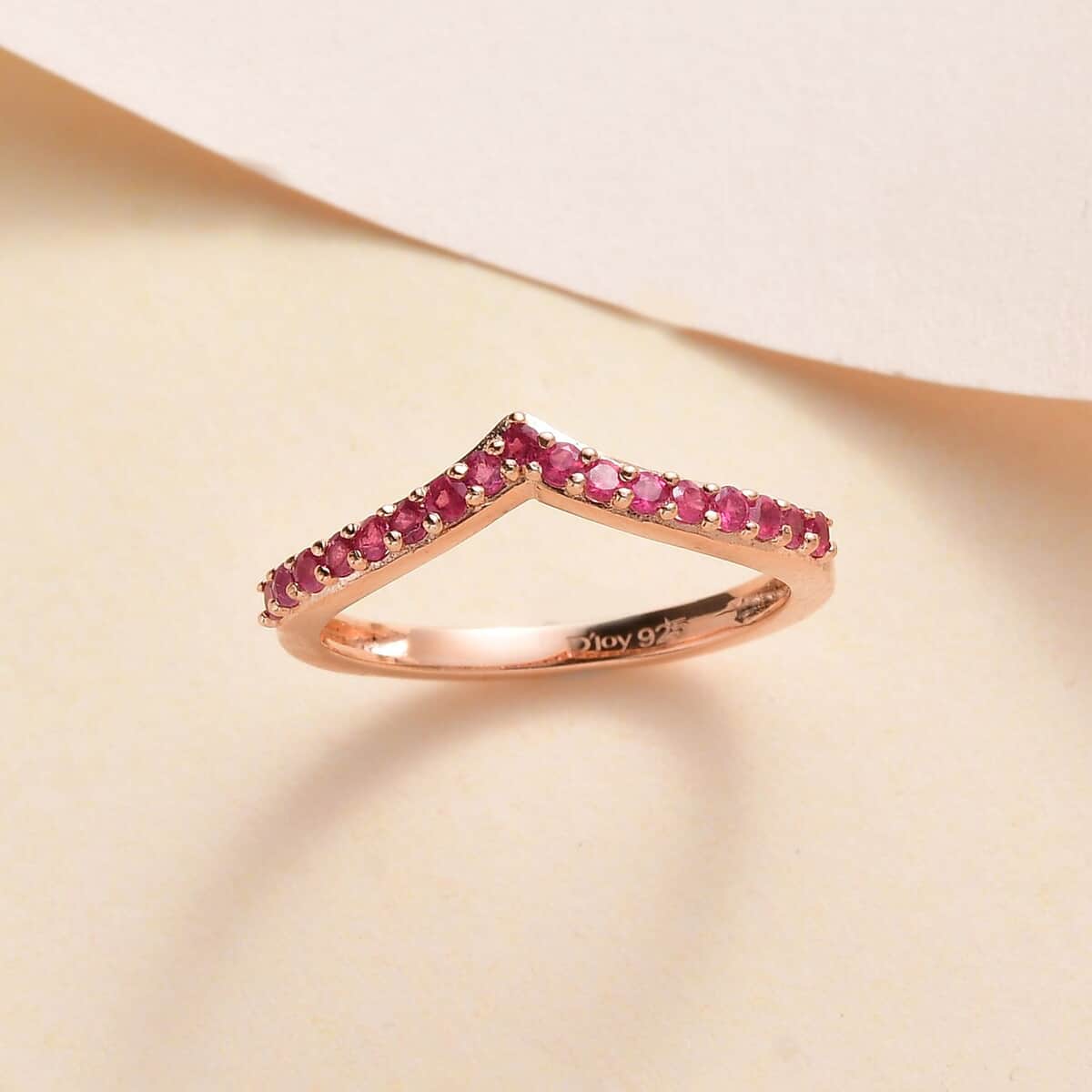 Niassa Ruby (FF) Wishbone Ring in Vermeil Rose Gold Over Sterling Silver (Size 8.0) 0.40 ctw image number 1