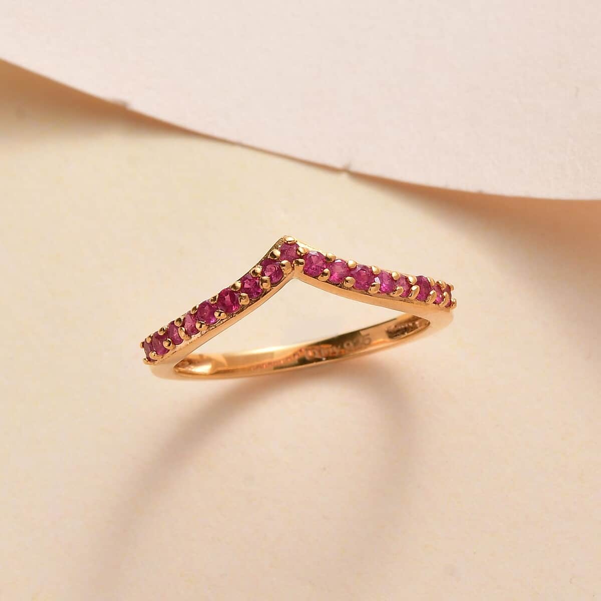 Niassa Ruby (FF) Wishbone Ring in Vermeil Yellow Gold Over Sterling Silver (Size 7.0) 0.40 ctw image number 1