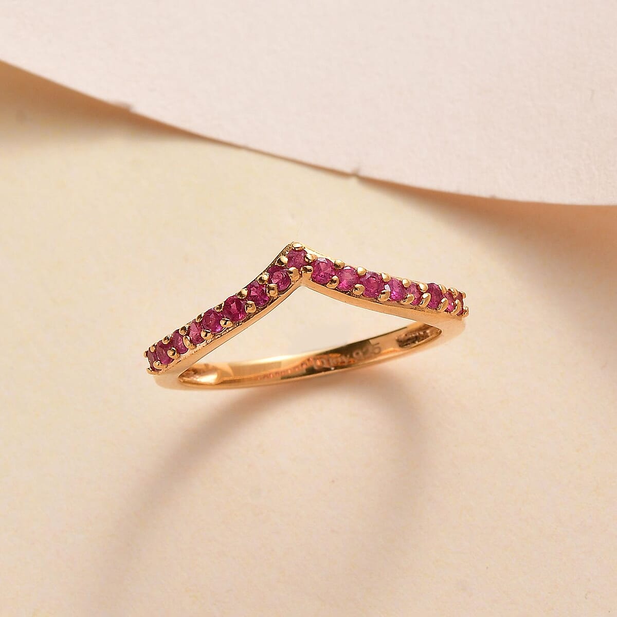 Niassa Ruby (FF) Wishbone Ring in Vermeil Yellow Gold Over Sterling Silver (Size 9.0) 0.40 ctw image number 1