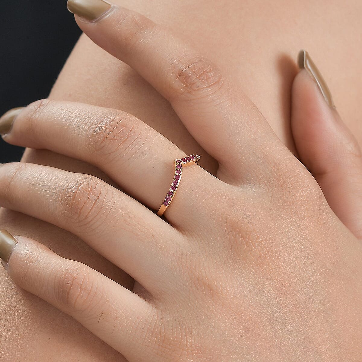 Niassa Ruby (FF) Wishbone Ring in Vermeil Yellow Gold Over Sterling Silver (Size 9.0) 0.40 ctw image number 2