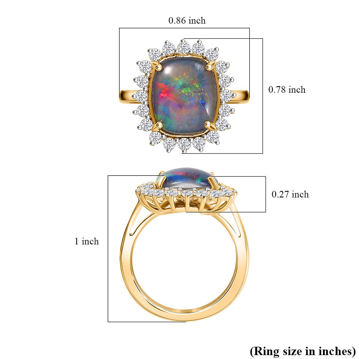 Boulder Opal Triplet and White Zircon 5.40 ctw Ring in Vermeil Yellow Gold Over Sterling Silver (Size 6.0)