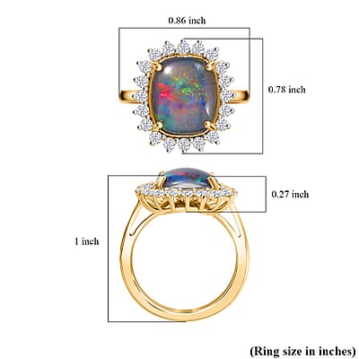 Boulder Opal Triplet and White Zircon 5.40 ctw Ring in Vermeil Yellow Gold Over Sterling Silver (Size 6.0)