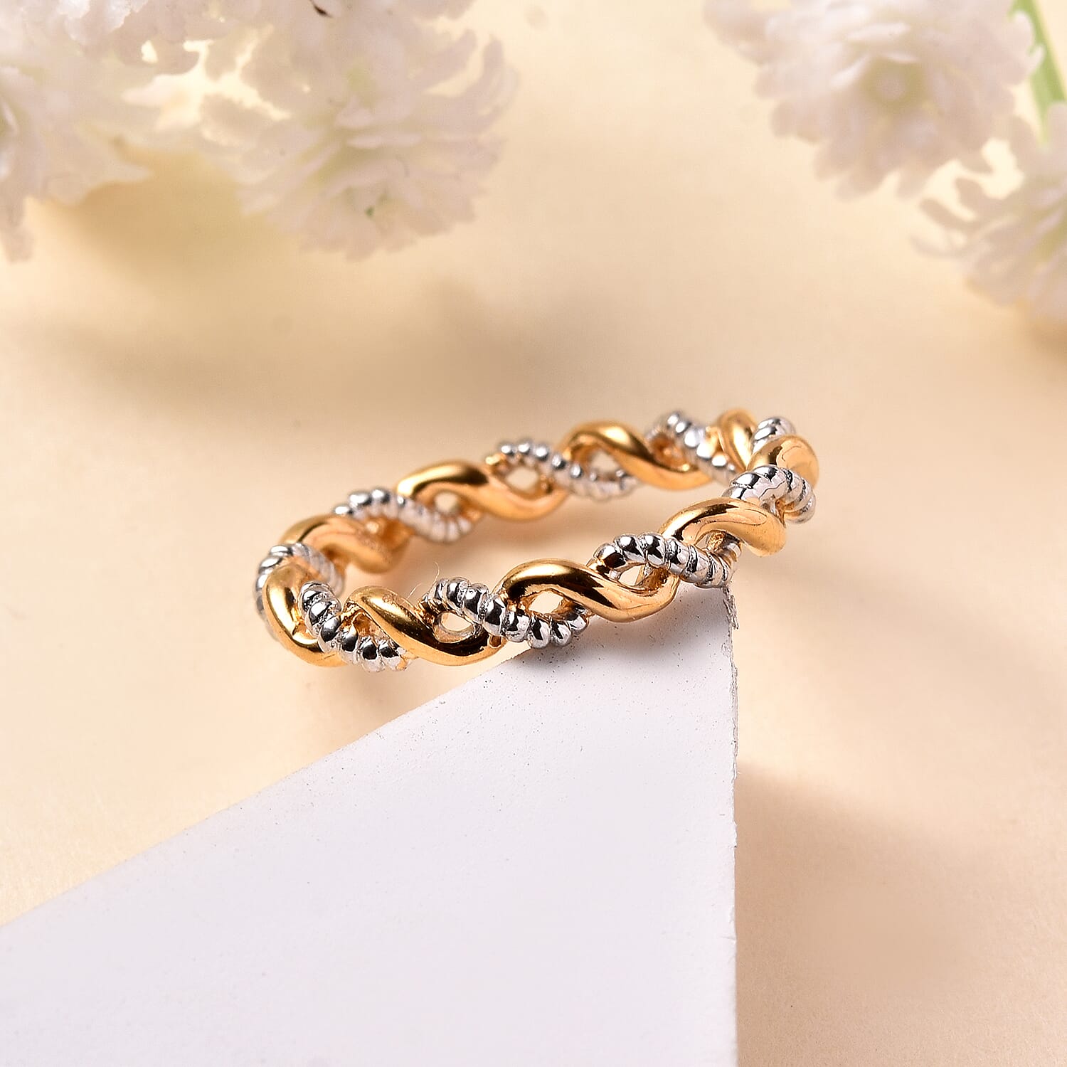 14K YG Over and Sterling Silver Twisted Ring (Size 5.0) 2.30 Grams