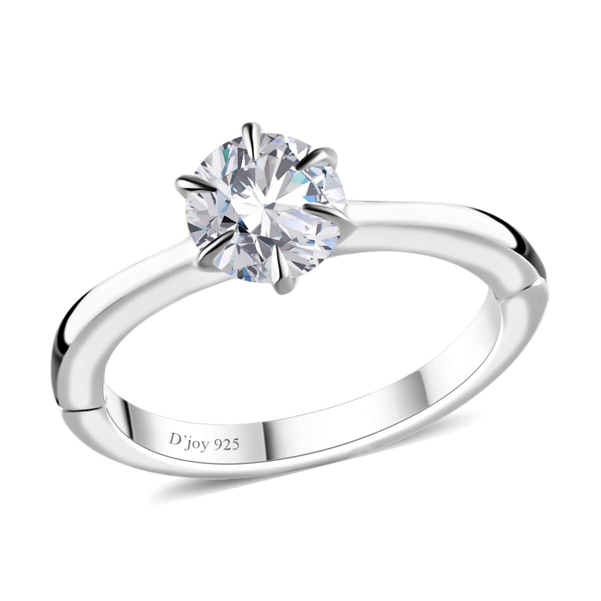 Moissanite (Rnd 6.5mm) Ring in Platinum Over Sterling Silver (Size 6.0) 0.90 ctw image number 0