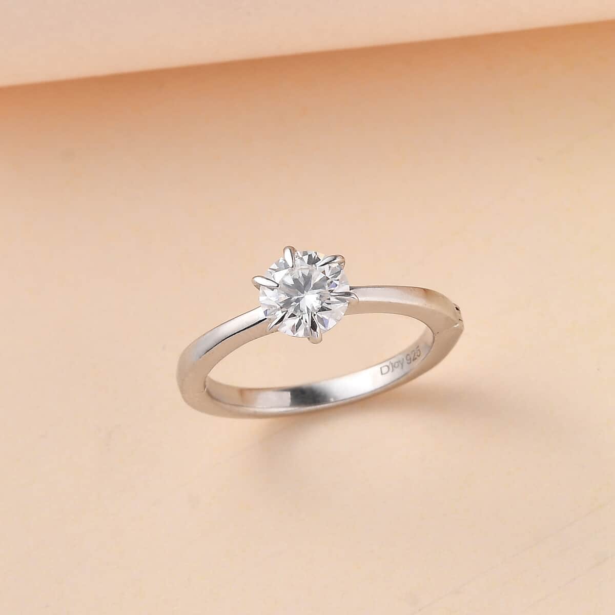 Moissanite (Rnd 6.5mm) Ring in Platinum Over Sterling Silver (Size 6.0) 0.90 ctw image number 1