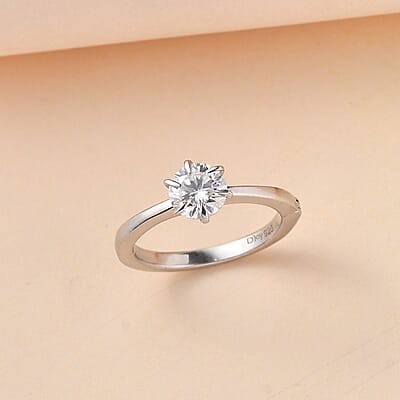 Moissanite Arthritis Ring in Platinum Over Sterling Silver (Size 6.0) 0.90 ctw