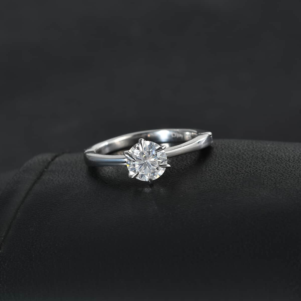 Moissanite (Rnd 6.5mm) Ring in Platinum Over Sterling Silver (Size 6.0) 0.90 ctw image number 2