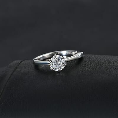 Moissanite Arthritis Ring in Platinum Over Sterling Silver (Size 6.0) 0.90 ctw