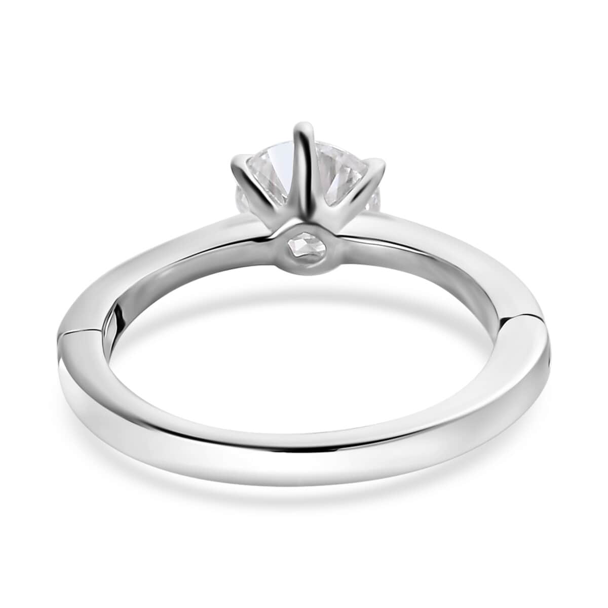 Moissanite (Rnd 6.5mm) Ring in Platinum Over Sterling Silver (Size 6.0) 0.90 ctw image number 5