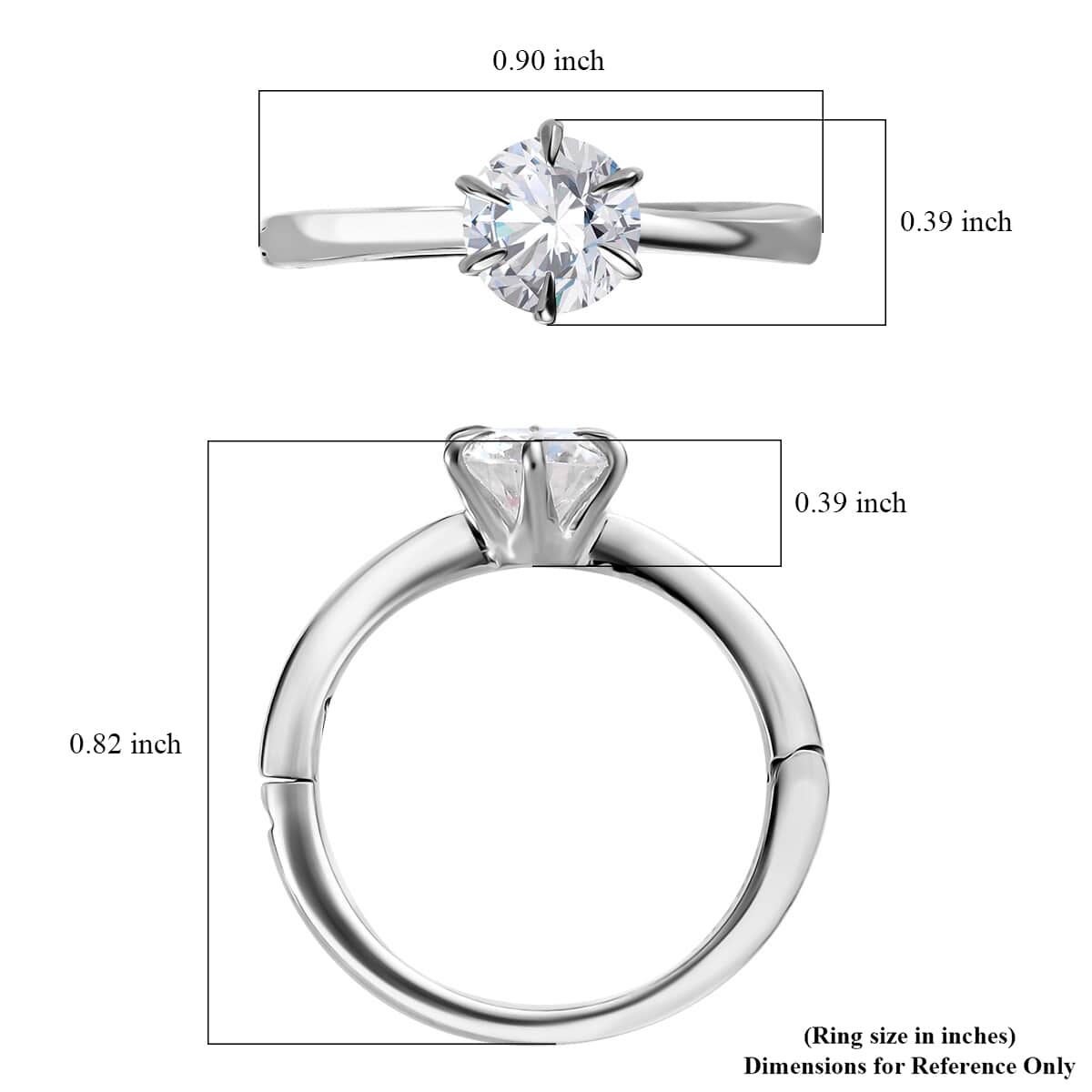 Moissanite (Rnd 6.5mm) Ring in Platinum Over Sterling Silver (Size 6.0) 0.90 ctw image number 7