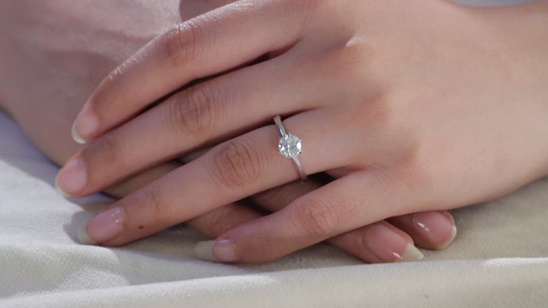 Moissanite (Rnd 6.5mm) Ring in Platinum Over Sterling Silver (Size 6.0) 0.90 ctw