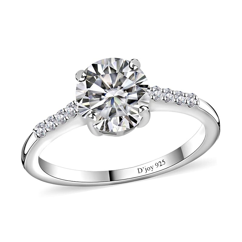 Moissanite Ring in Platinum Over Sterling Silver (Size 6.0) 1.25 ctw
