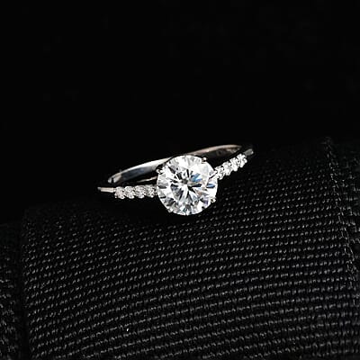 Moissanite Ring in Platinum Over Sterling Silver (Size 6.0) 1.25 ctw