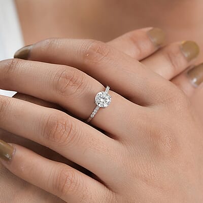 Moissanite Ring in Platinum Over Sterling Silver (Size 6.0) 1.25 ctw