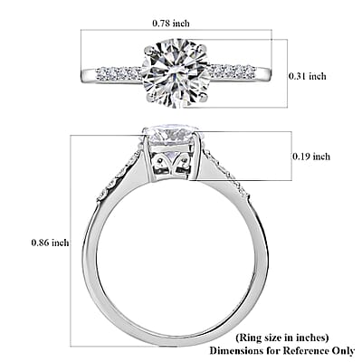 Moissanite Ring in Platinum Over Sterling Silver (Size 6.0) 1.25 ctw