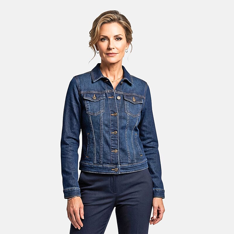 Blue Dark Wash Stylish Denim Jacket - S