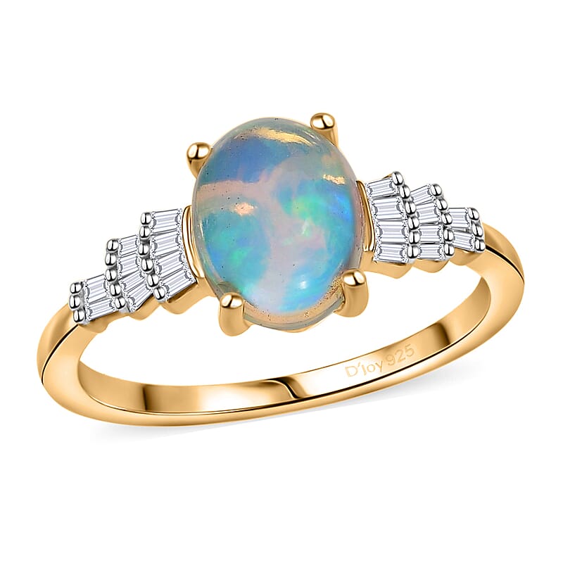 D'Joy Ethiopian Welo Opal, Diamond 1.35 ctw Ring in 18K Vermeil Yellow Gold Over Sterling Silver (Size 6.0) 