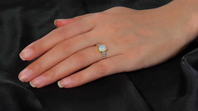 D'Joy Ethiopian Welo Opal, Diamond Ring in 18K Vermeil YG Over Sterling Silver (Size 6.0) 1.35 ctw