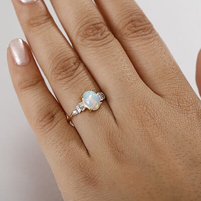 D'Joy Ethiopian Welo Opal, Diamond 1.35 ctw Ring in 18K Vermeil Yellow Gold Over Sterling Silver (Size 6.0) 