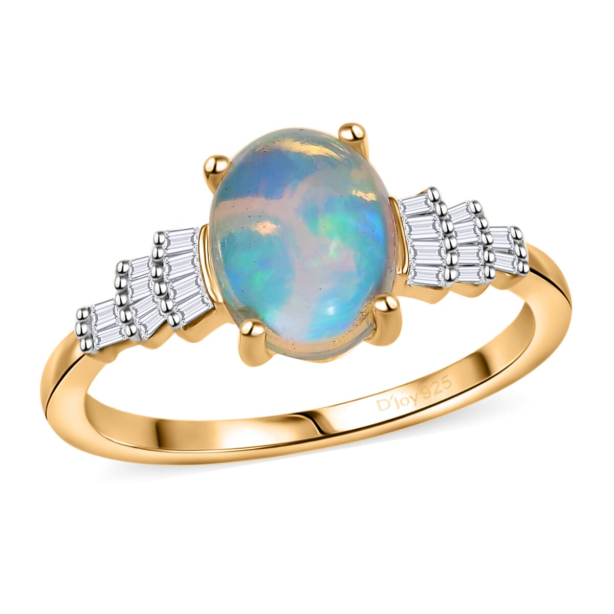 D'Joy Ethiopian Welo Opal, Diamond 1.35 ctw Ring in 18K Vermeil Yellow Gold Over Sterling Silver (Size 8.0)  image number 0